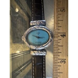 Ecclissi‎ Metropolitan Silver turquoise Dial Black Leather Band Needs Battery